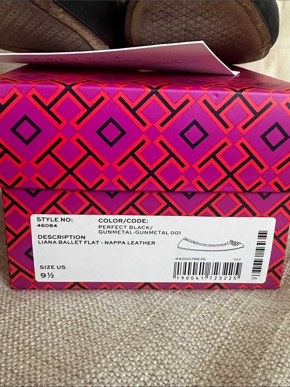 Tory Burch Black Leather Logo-Embellished Ballet Flats